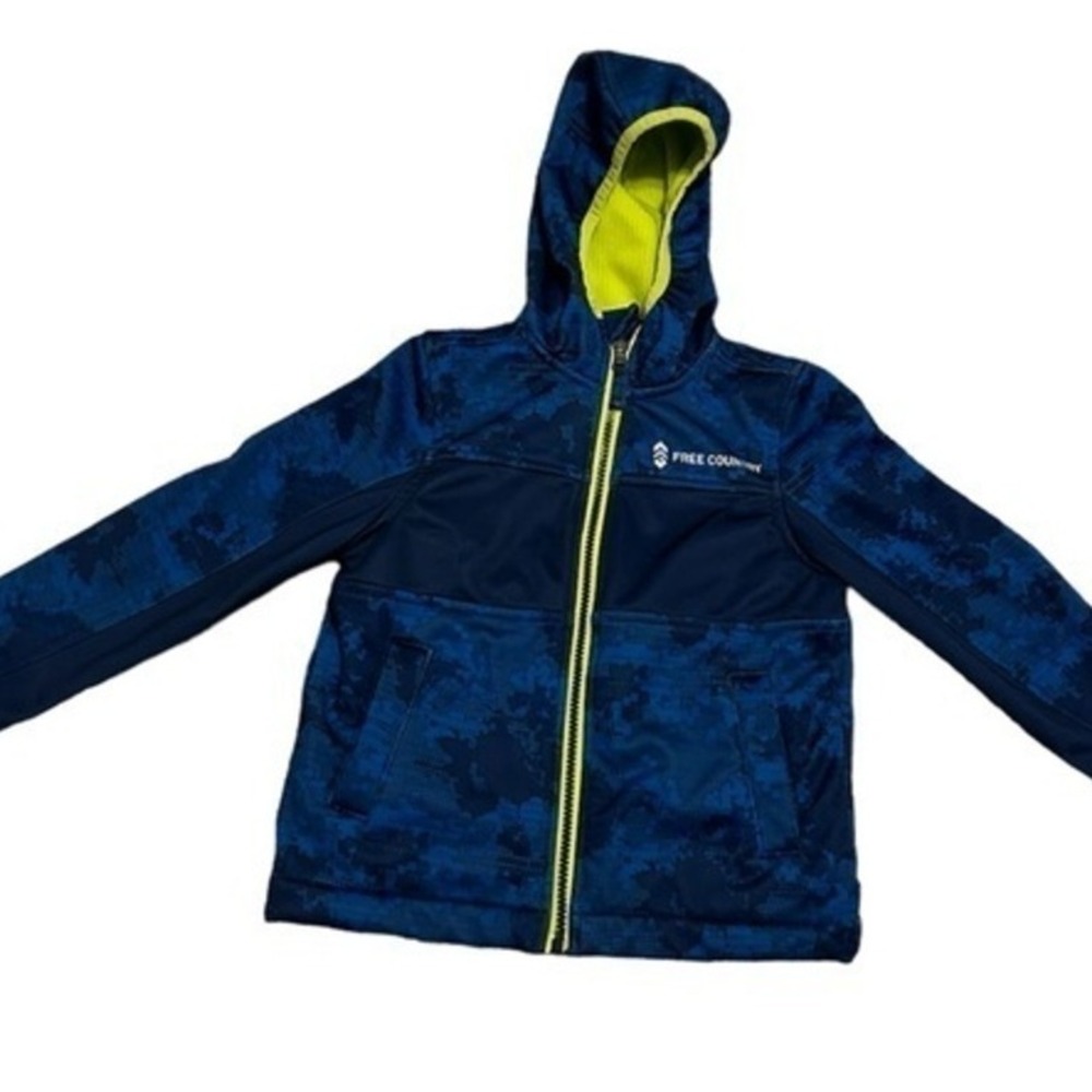 Free Country Blue Sz 4  boys Hooded Winter Jacket coat green fleece lined Zip up